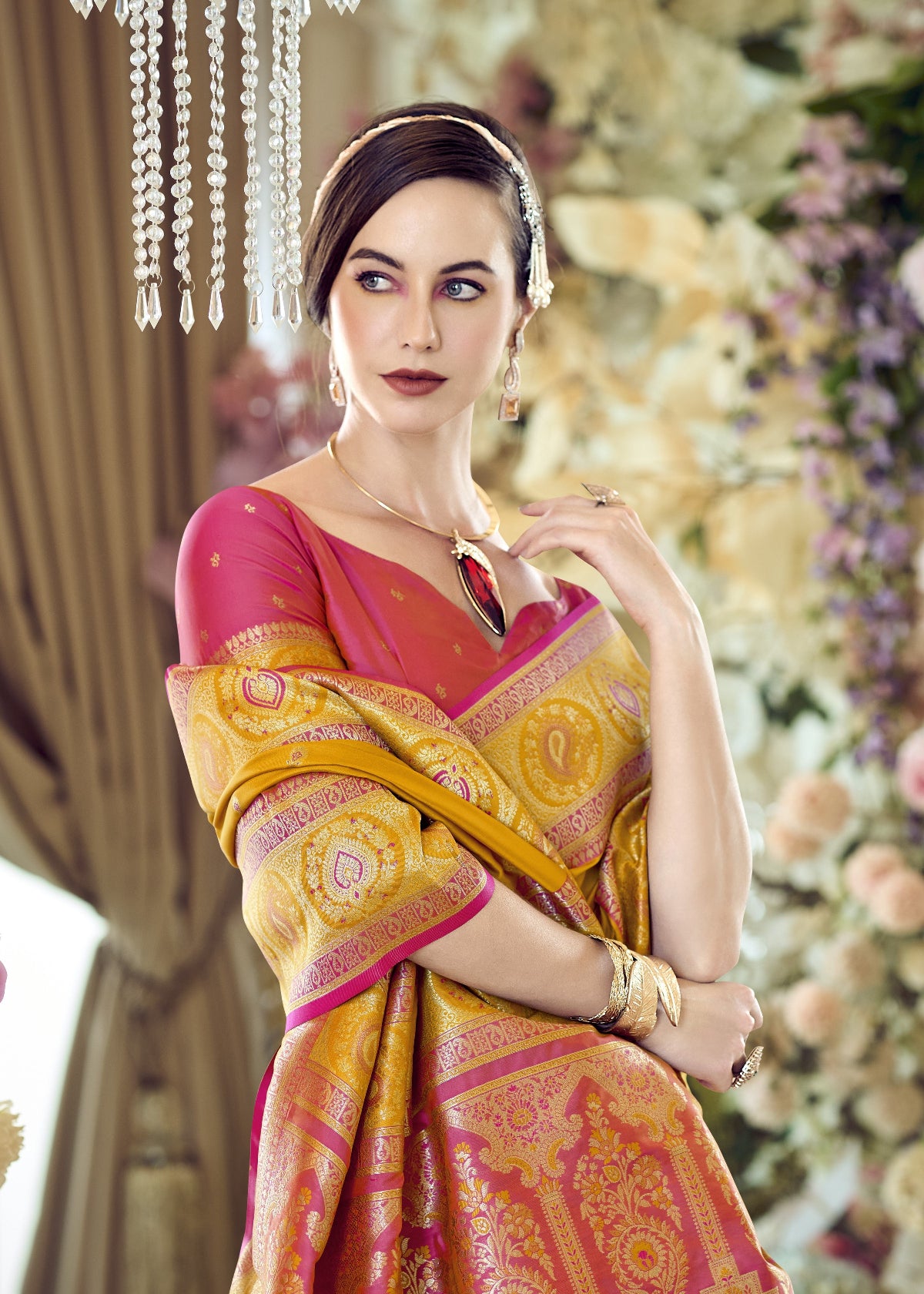  Yellow Banarasi Saree Shop Online-STORI