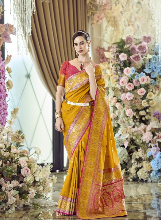  Yellow Banarasi Saree Shop Online-STORI