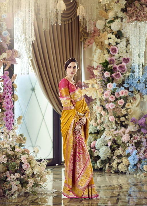  Yellow Banarasi Saree Shop Online-STORI
