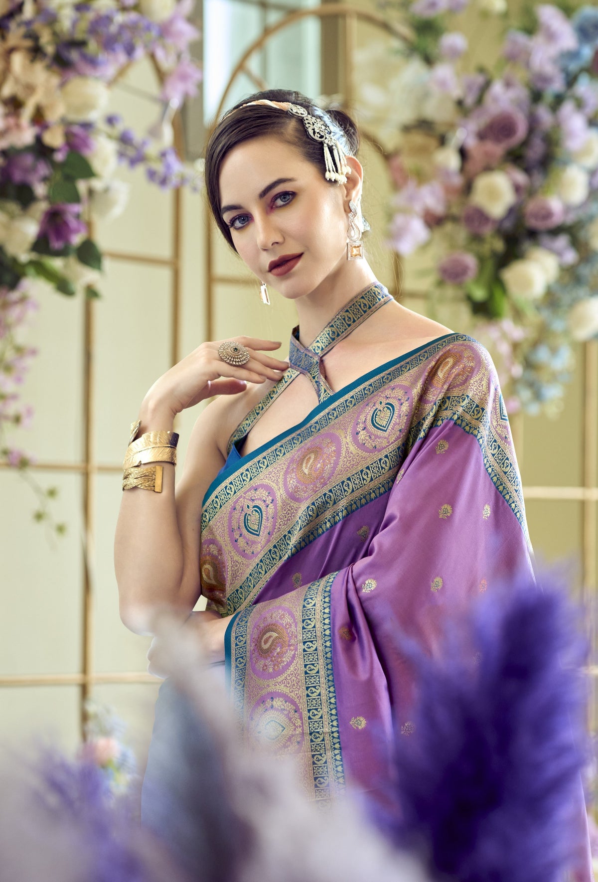  Purple  Banarasi Saree Shop Online-STORI