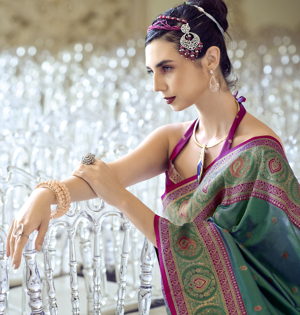 Green Banarasi Saree Shop Online-STORI