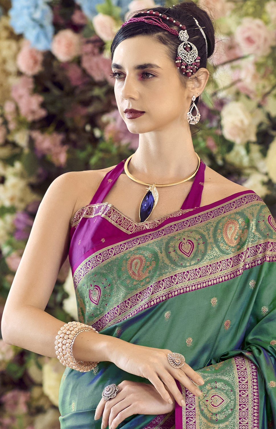 Green Banarasi Saree Shop Online-STORI