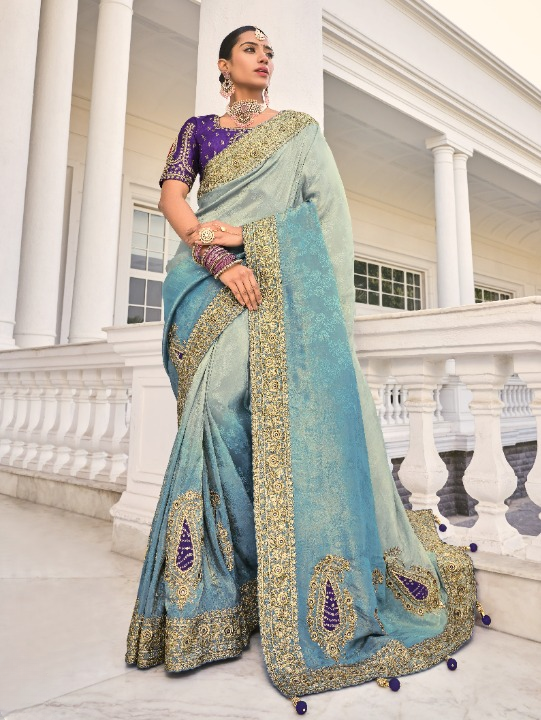 Buy Blue Banarasi Silk Saree Online-STORI