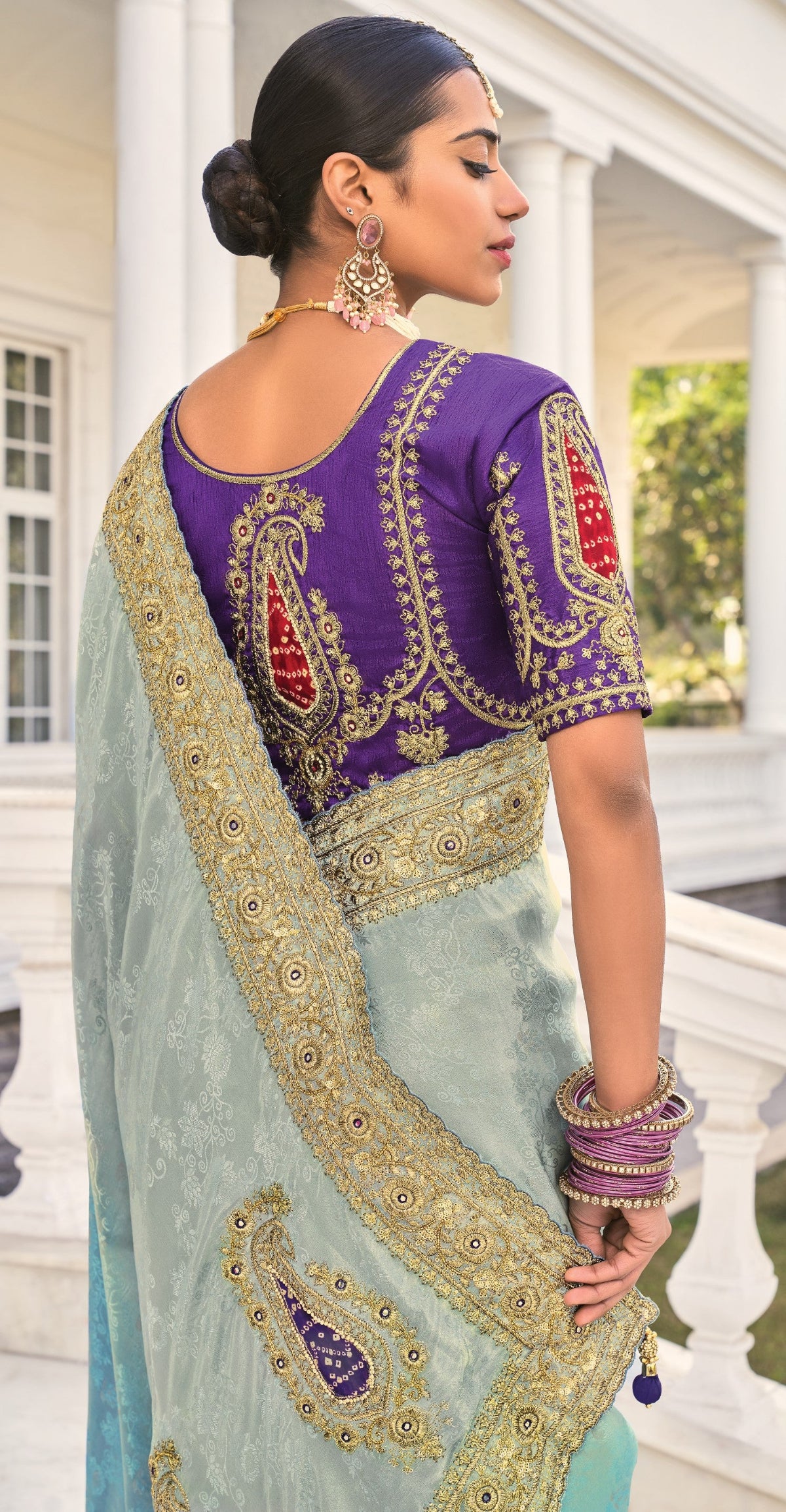 Buy Blue Banarasi Silk Saree Online-STORI
