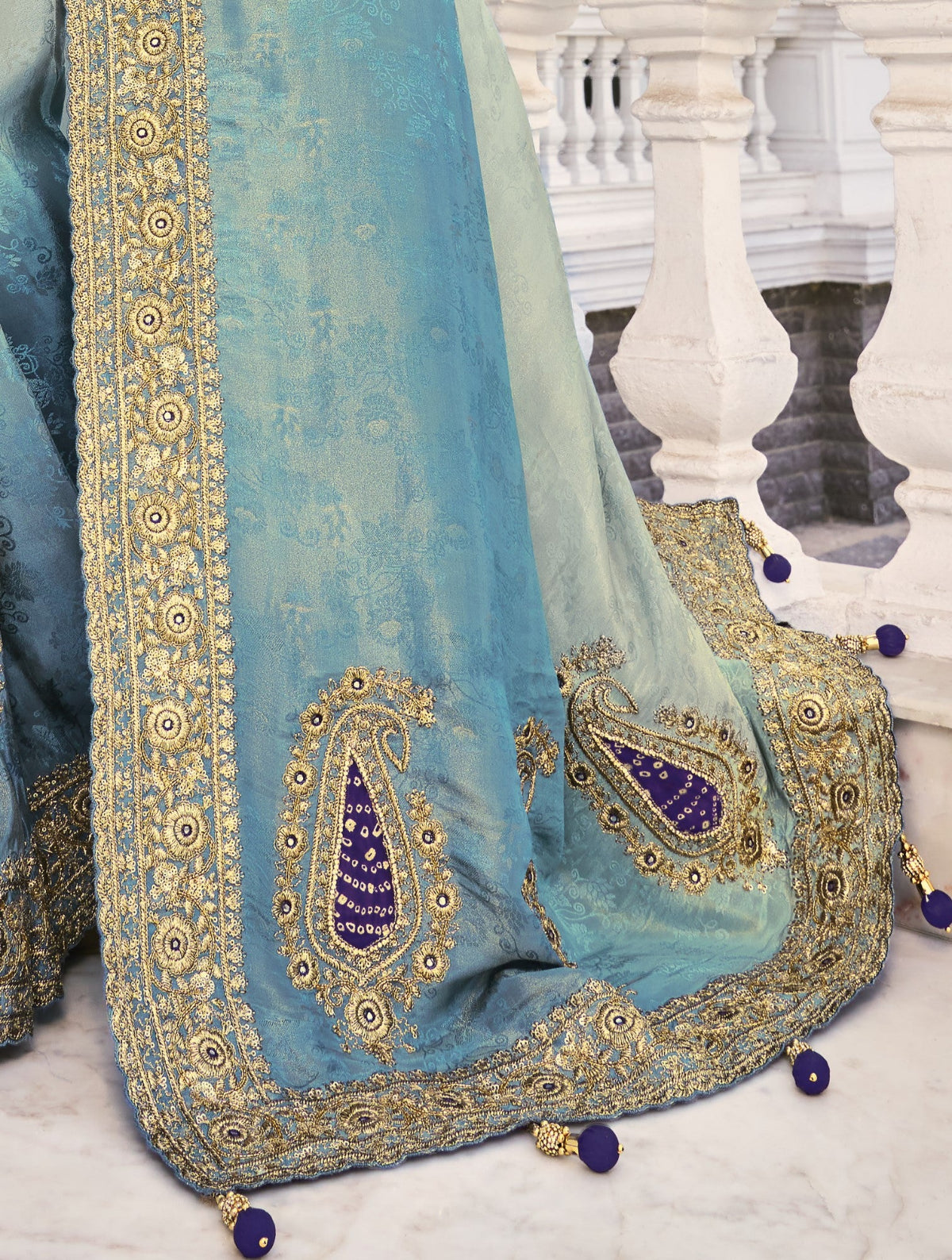 Buy Blue Banarasi Silk Saree Online-STORI