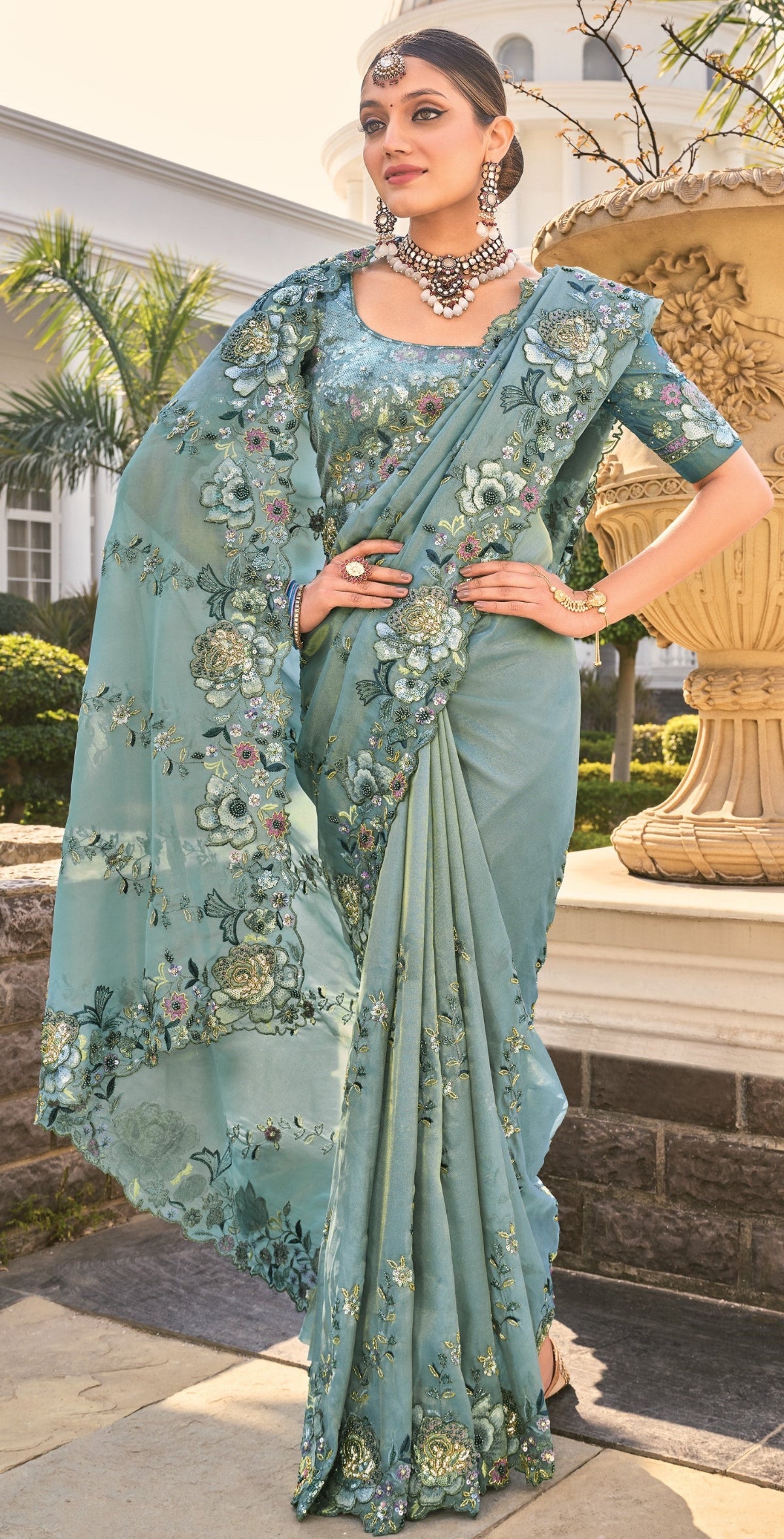 Buy Green Banarasi Silk Saree Online-STORI