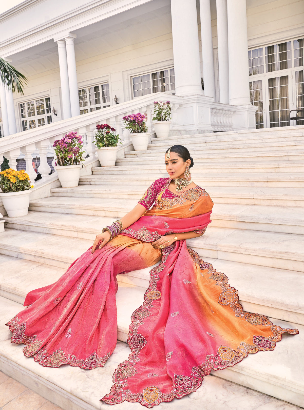 Shop Peach Banarasi Silk Saree Online-STORI