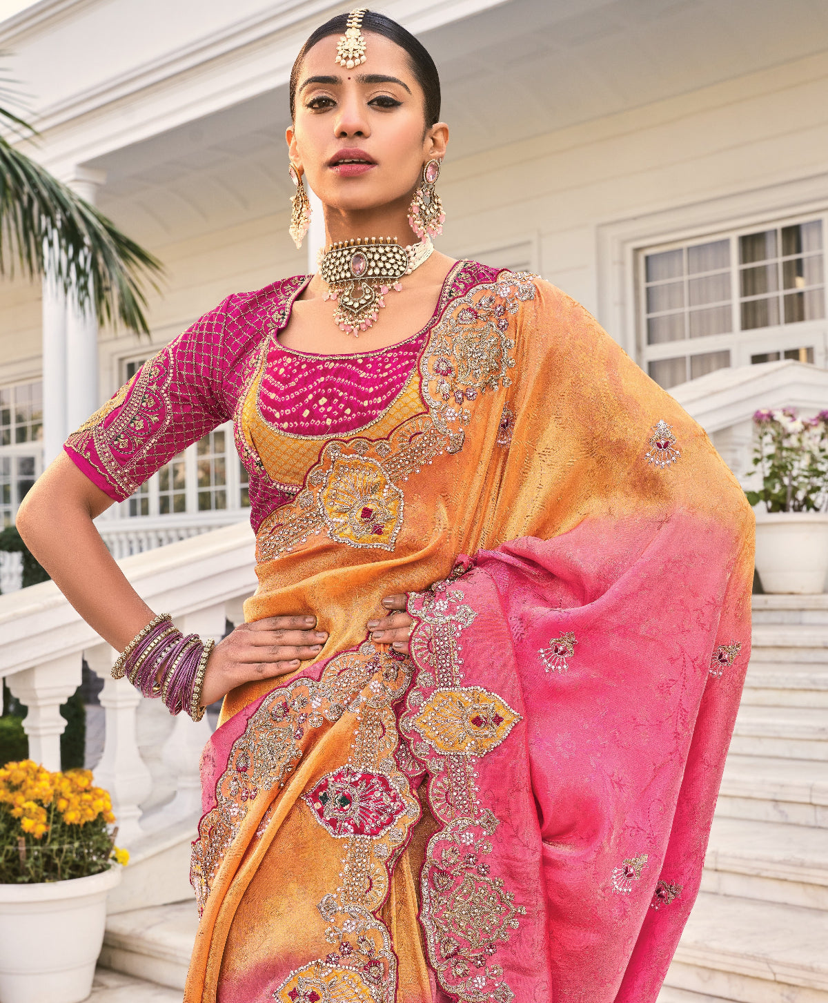 Shop Peach Banarasi Silk Saree Online-STORI