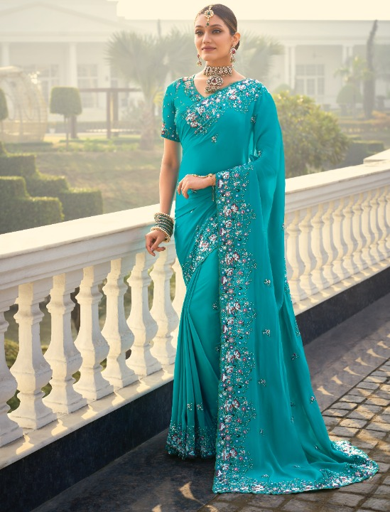 Buy Firozi Banarasi Silk Saree Online-STORI