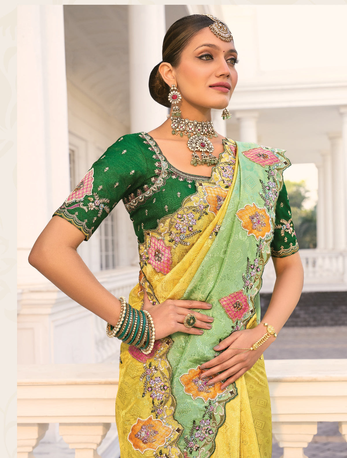 Buy Yellow Banarasi Silk Saree Online-STORI