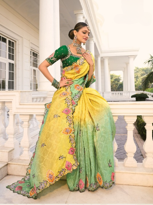 Buy Yellow Banarasi Silk Saree Online-STORI