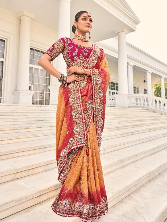 Shop Peach Banarasi Silk Saree Online-STORI