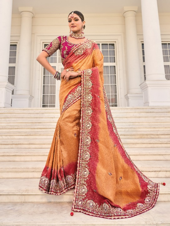 Shop Peach Banarasi Silk Saree Online-STORI