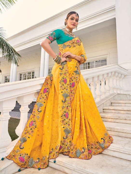 Shop Yellow Bridal Banarasi Silk Saree Online-STORI