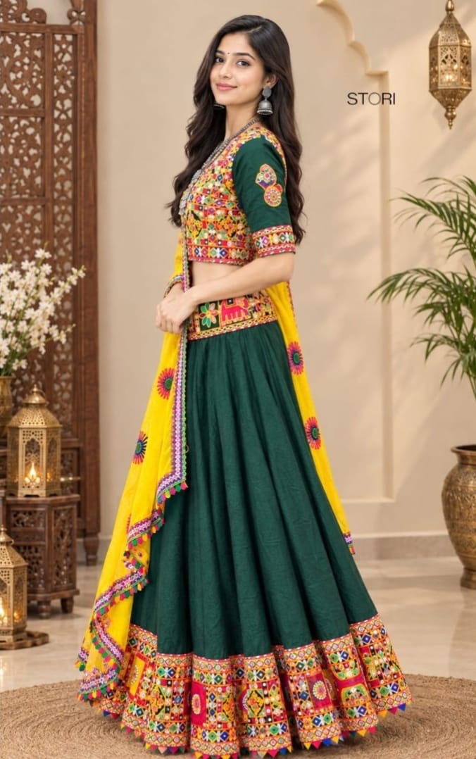 STORI Dark Green Lehenga choli set 