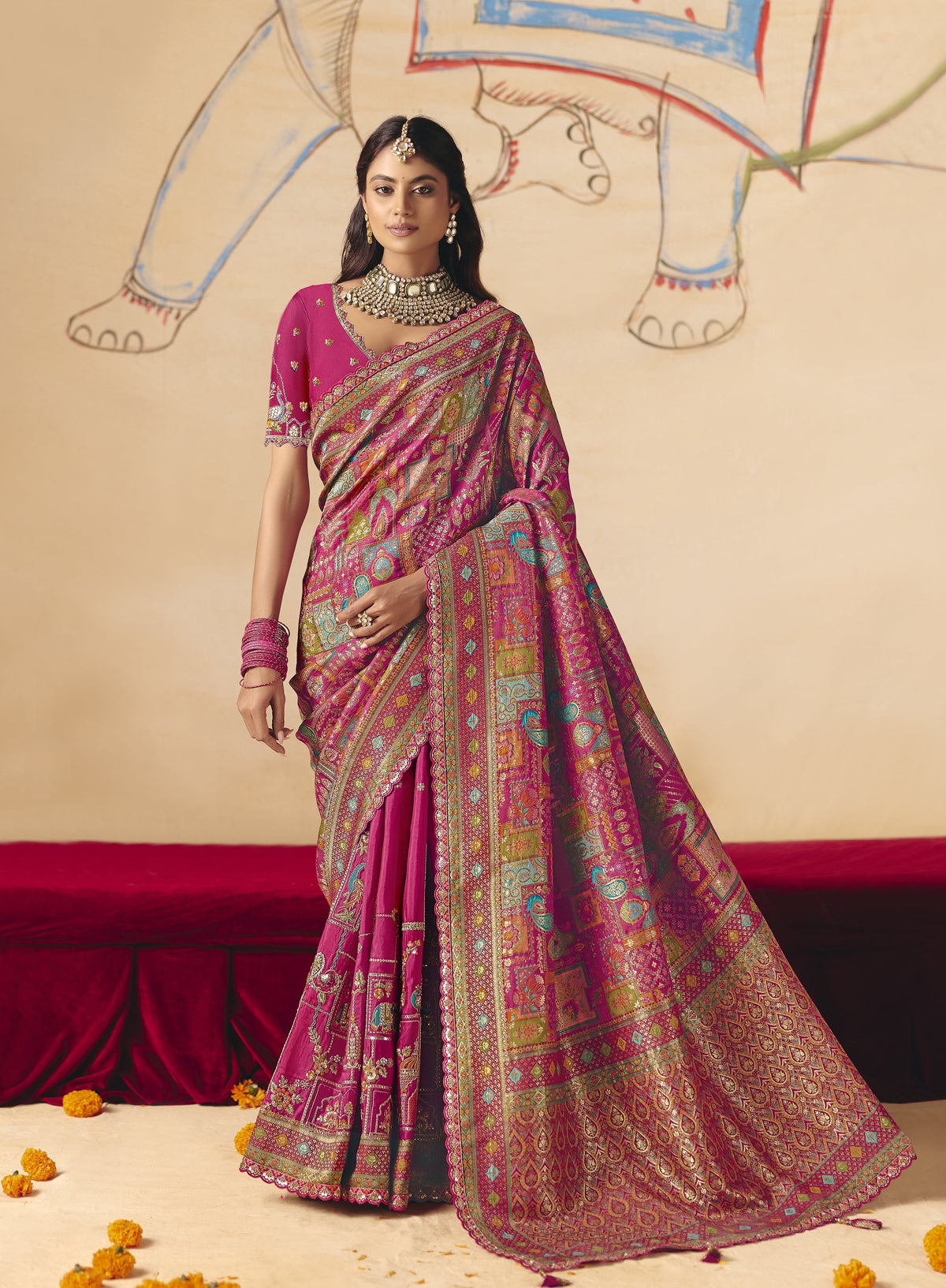 STORI Pink Woven Banarasi Silk Saree