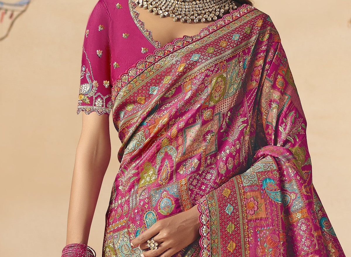 STORI Pink Woven Banarasi Silk Saree