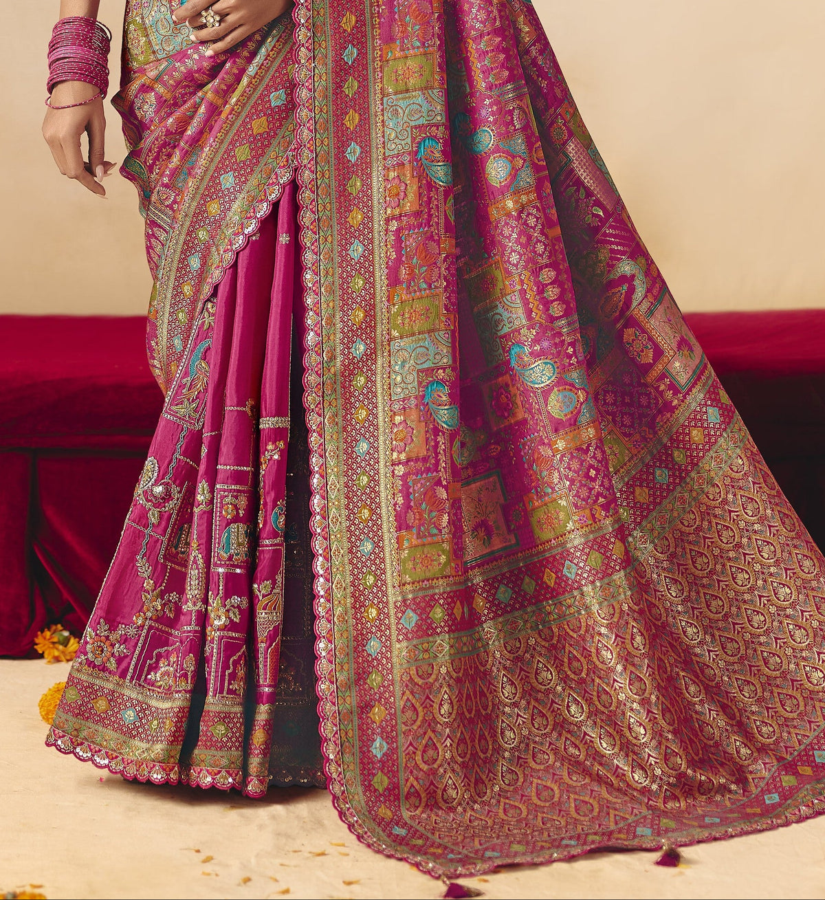 STORI Pink Woven Banarasi Silk Saree