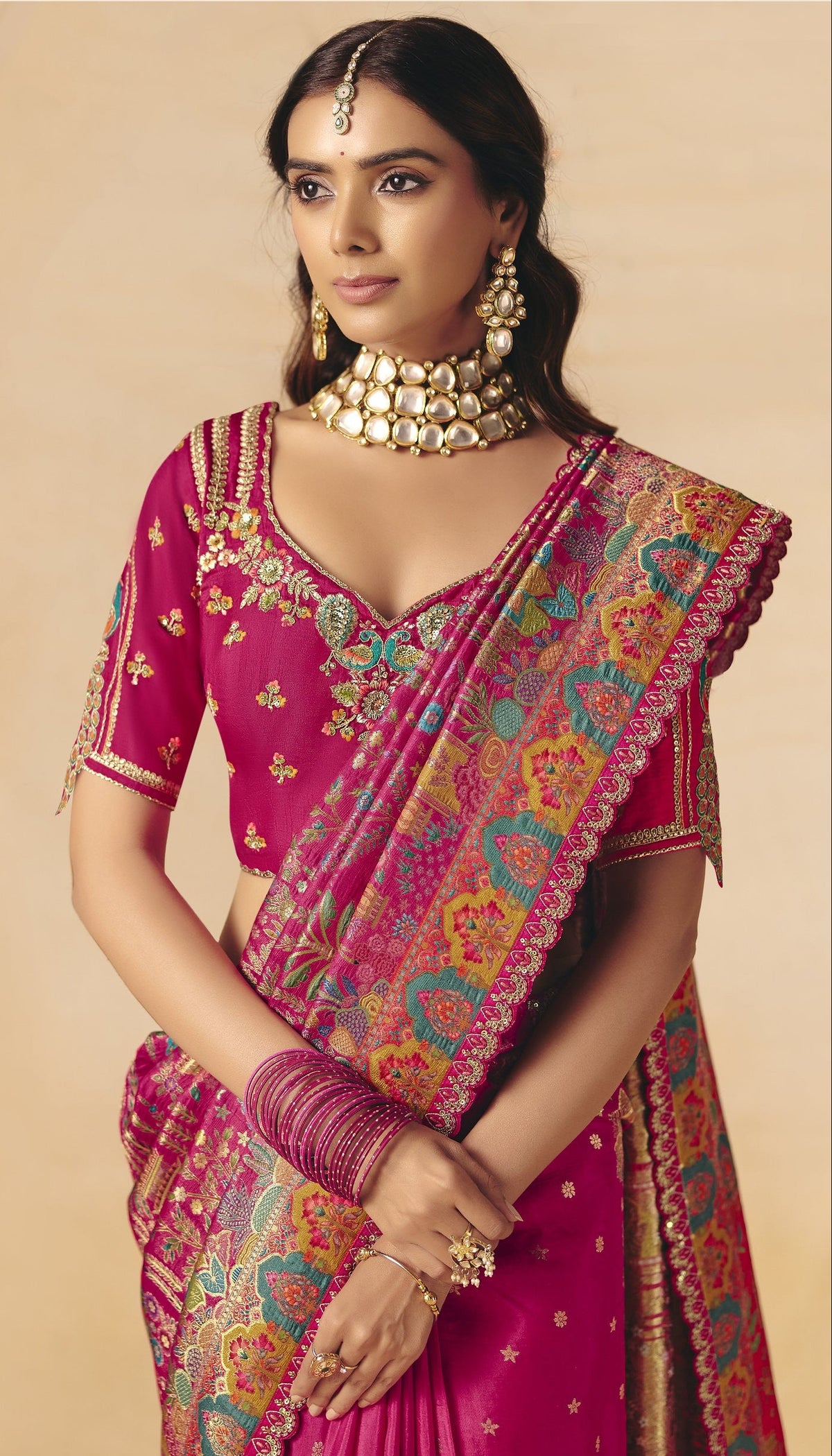 STORI Megenta Pink Woven Banarasi Silk Saree