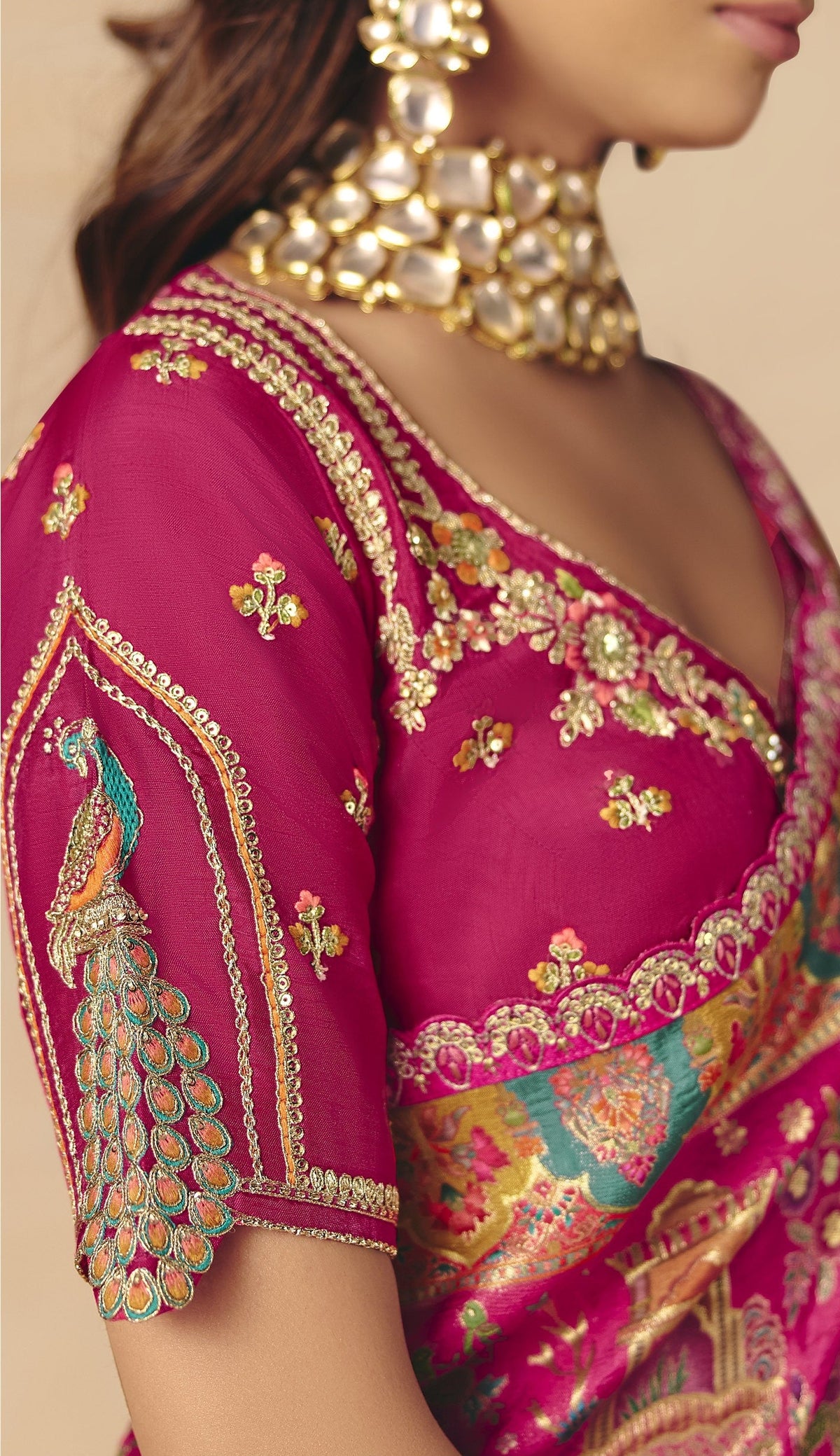 STORI Megenta Pink Woven Banarasi Silk Saree