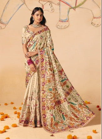 STORI Cream Woven Banarasi Silk Saree