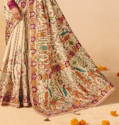 STORI Cream Woven Banarasi Silk Saree