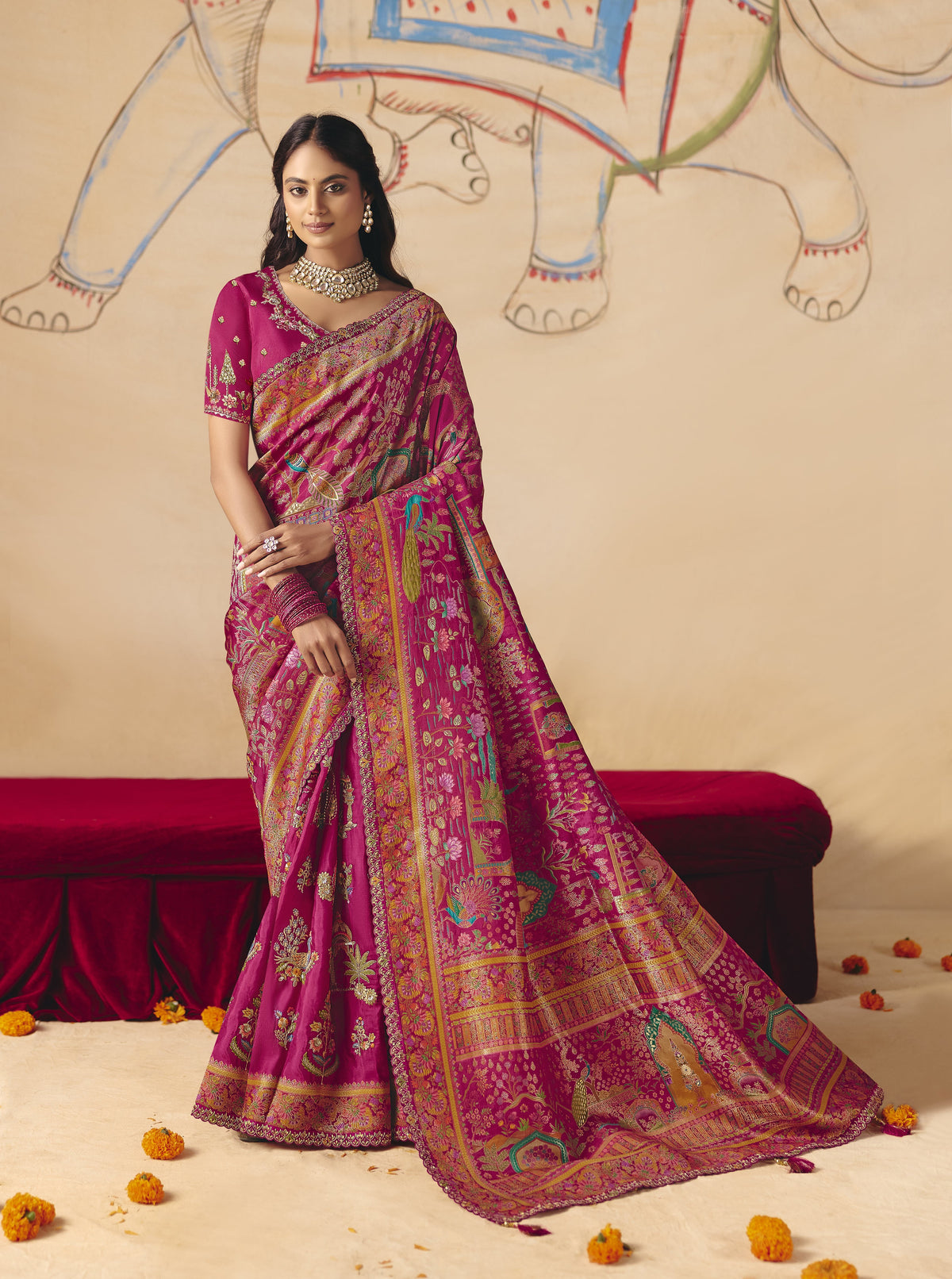 STORI Rani Pink Woven Banarasi Silk Saree