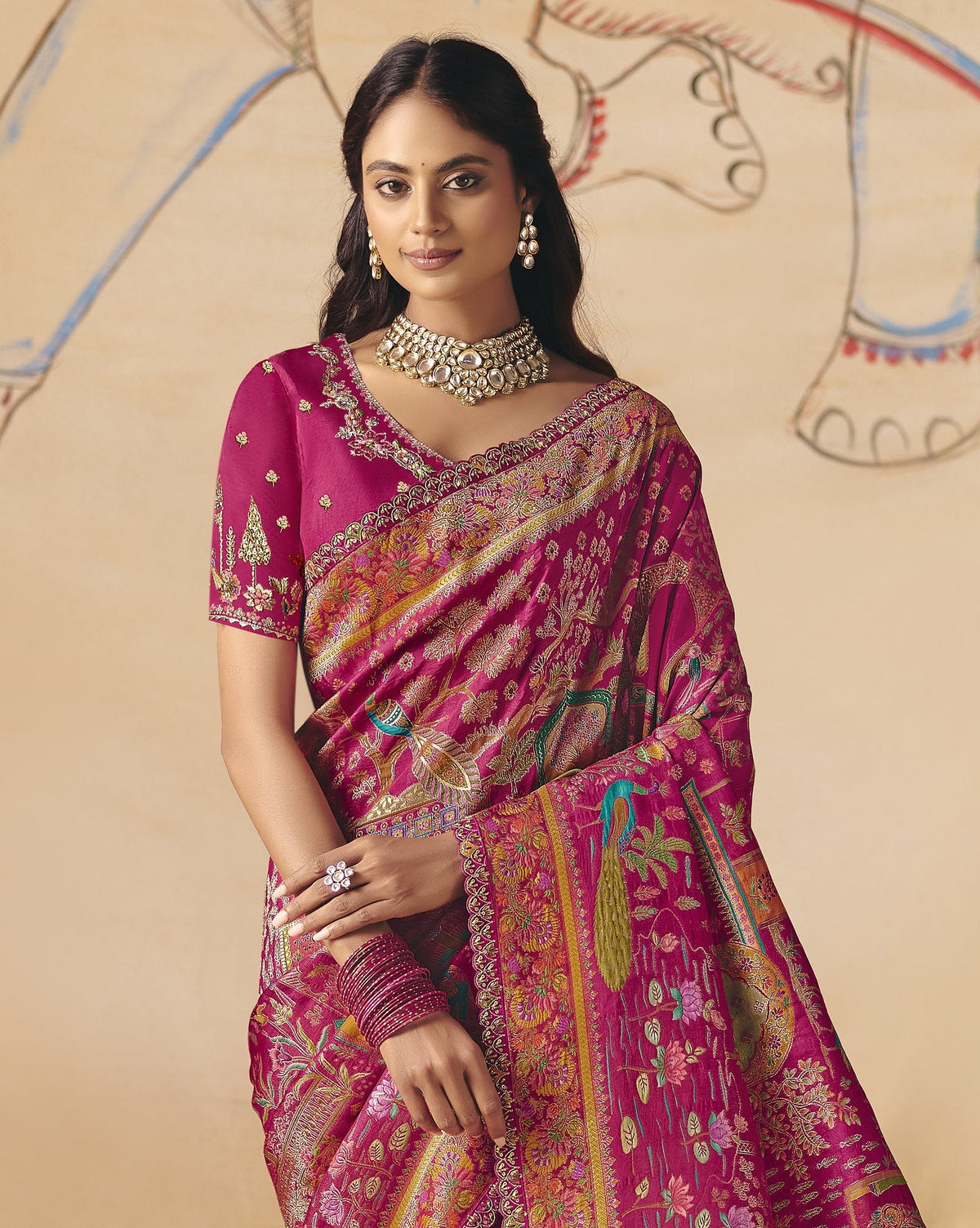 STORI Rani Pink Woven Banarasi Silk Saree