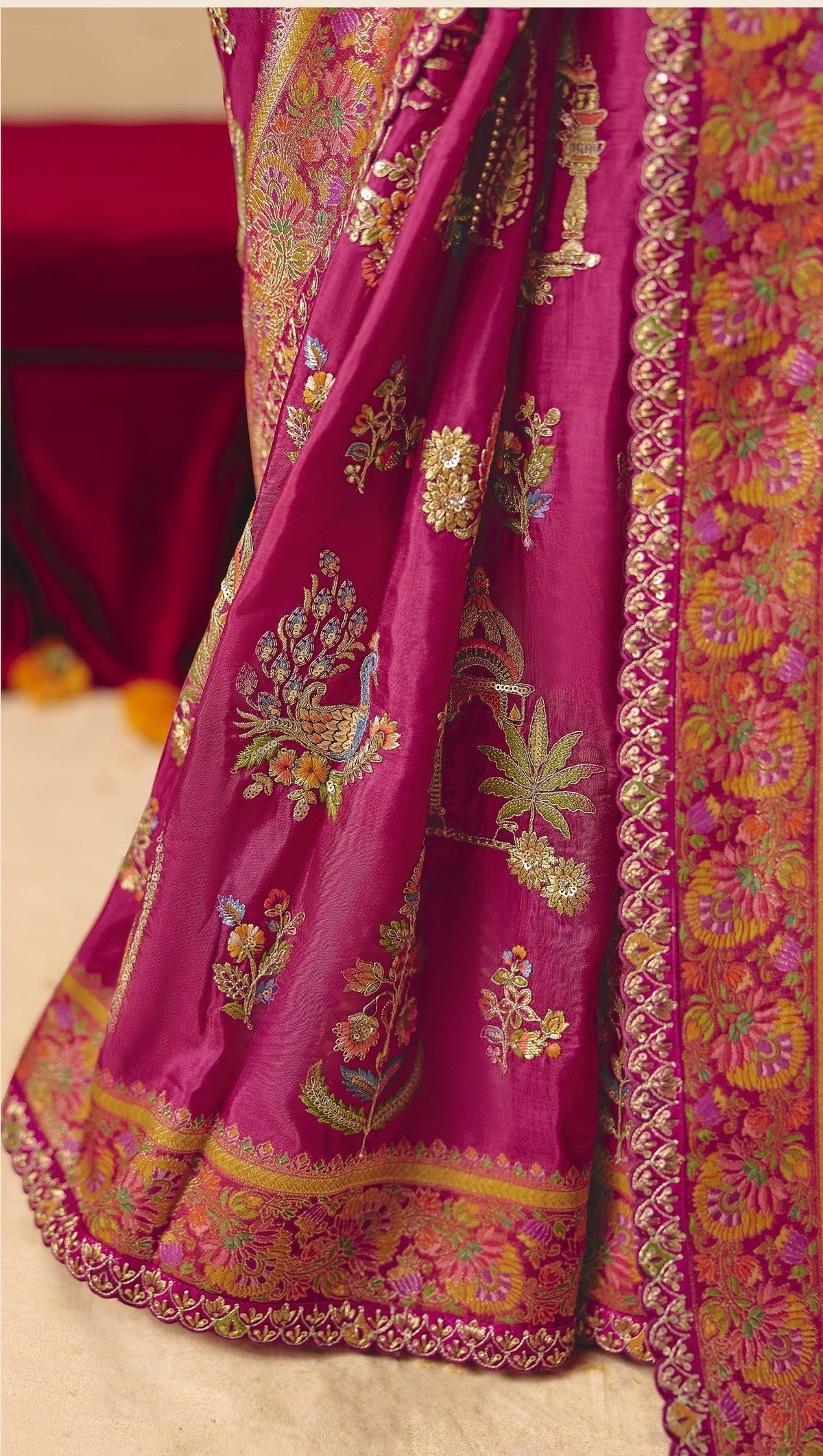 STORI Rani Pink Woven Banarasi Silk Saree