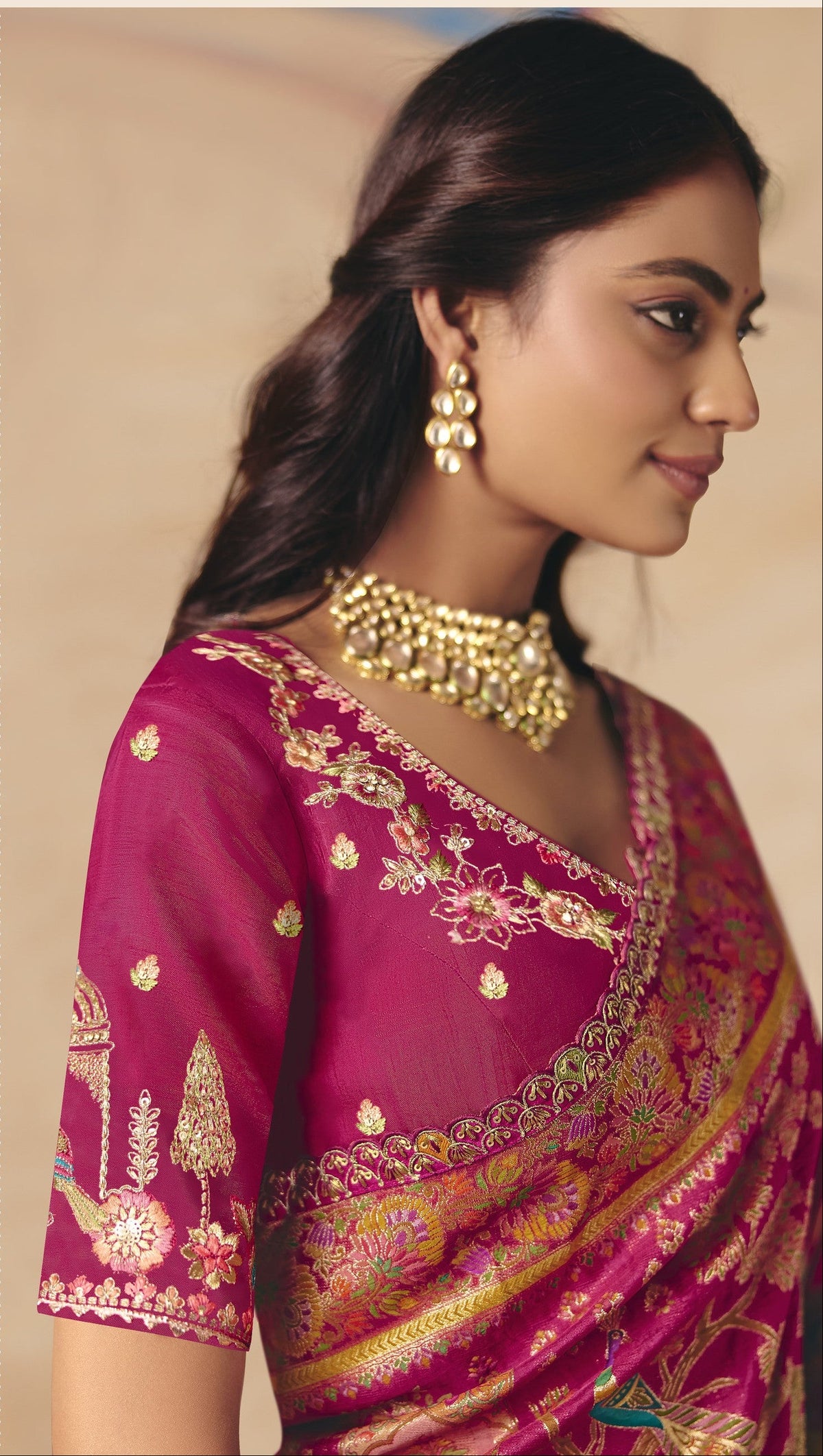 STORI Rani Pink Woven Banarasi Silk Saree