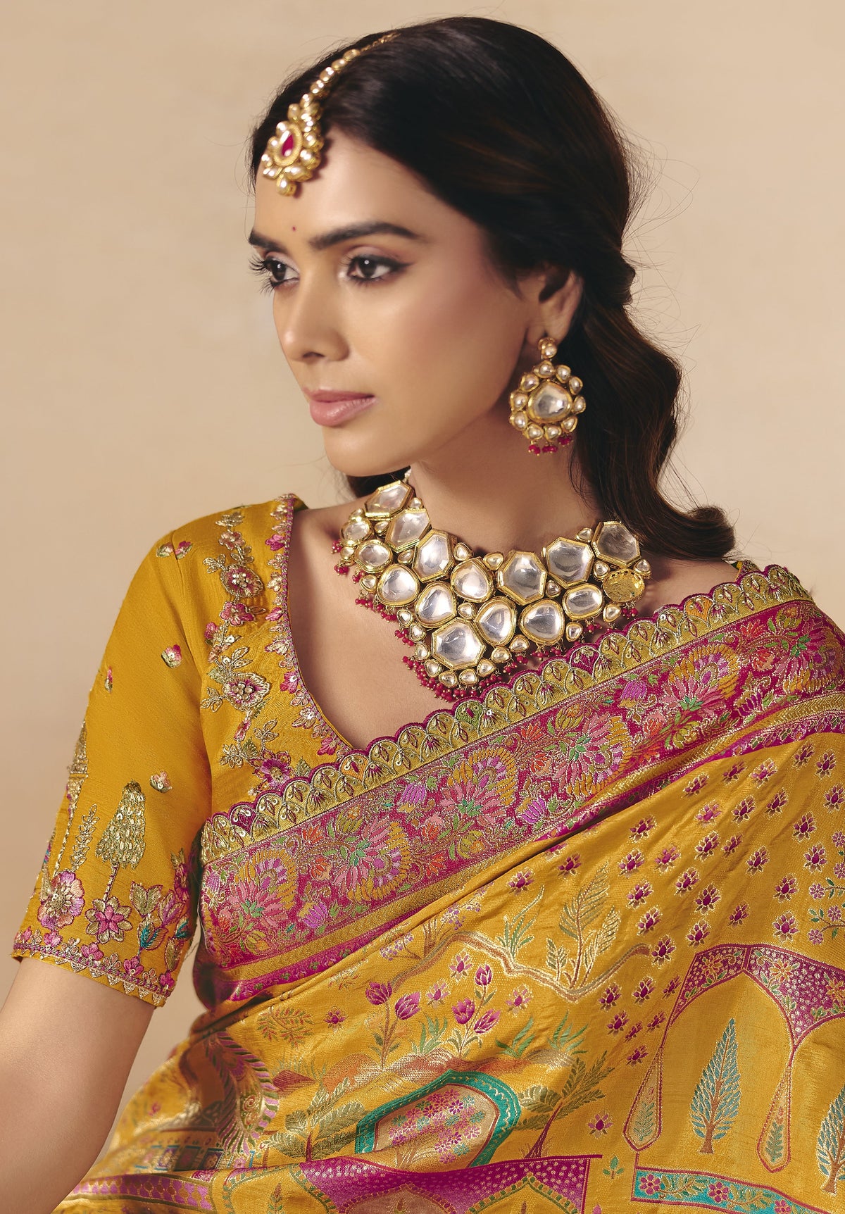 STORI Mustard Yellow Woven Banarasi Silk Saree