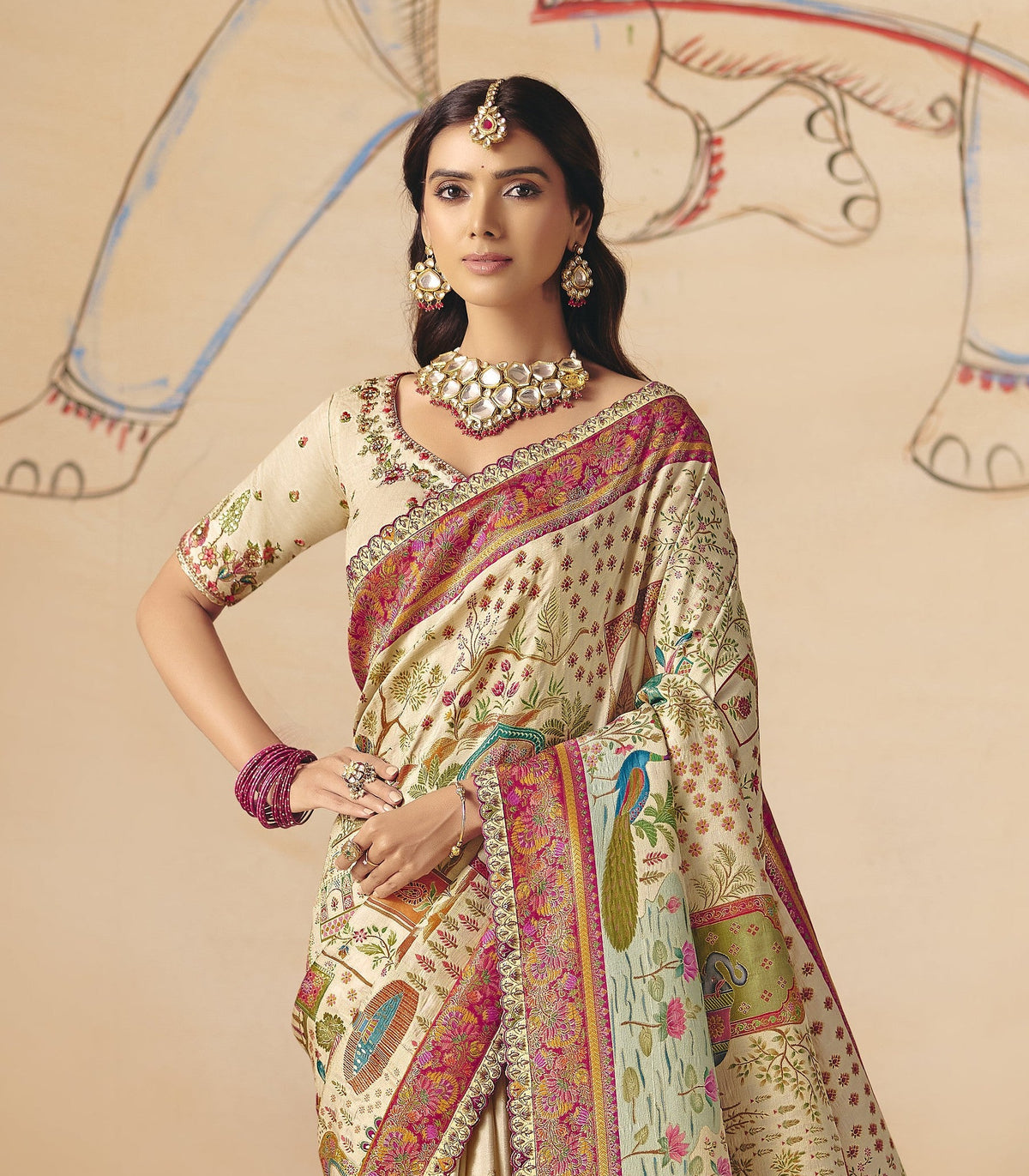 STORI Pearl White Woven Banarasi Silk Saree