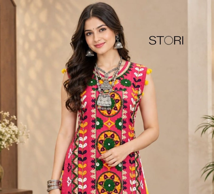 Navratri Rani Pink kurta with flared skirt