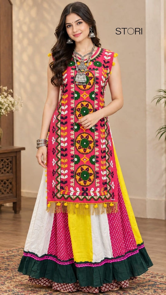 STORI Navratri Rani Pink kurta with flared skirt