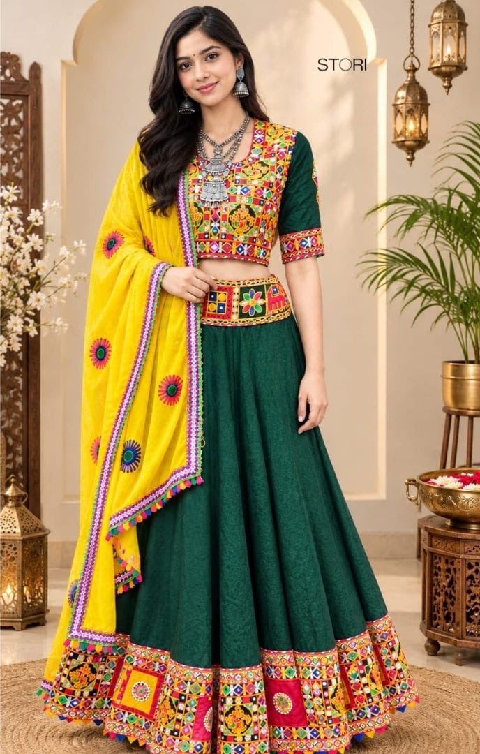 STORI Dark Green Lehenga choli set 