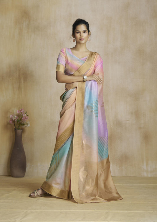 Oceanfoam Beige Multicolor Silk Saree