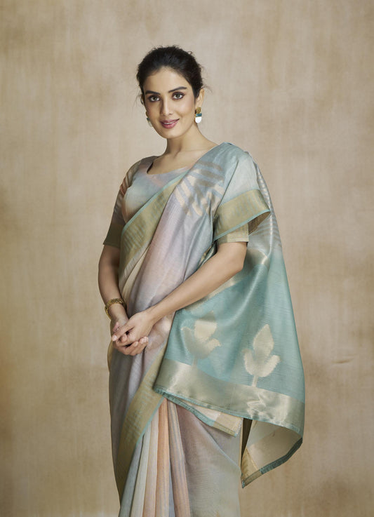 Oceanfoam Green Multicolor Silk Saree