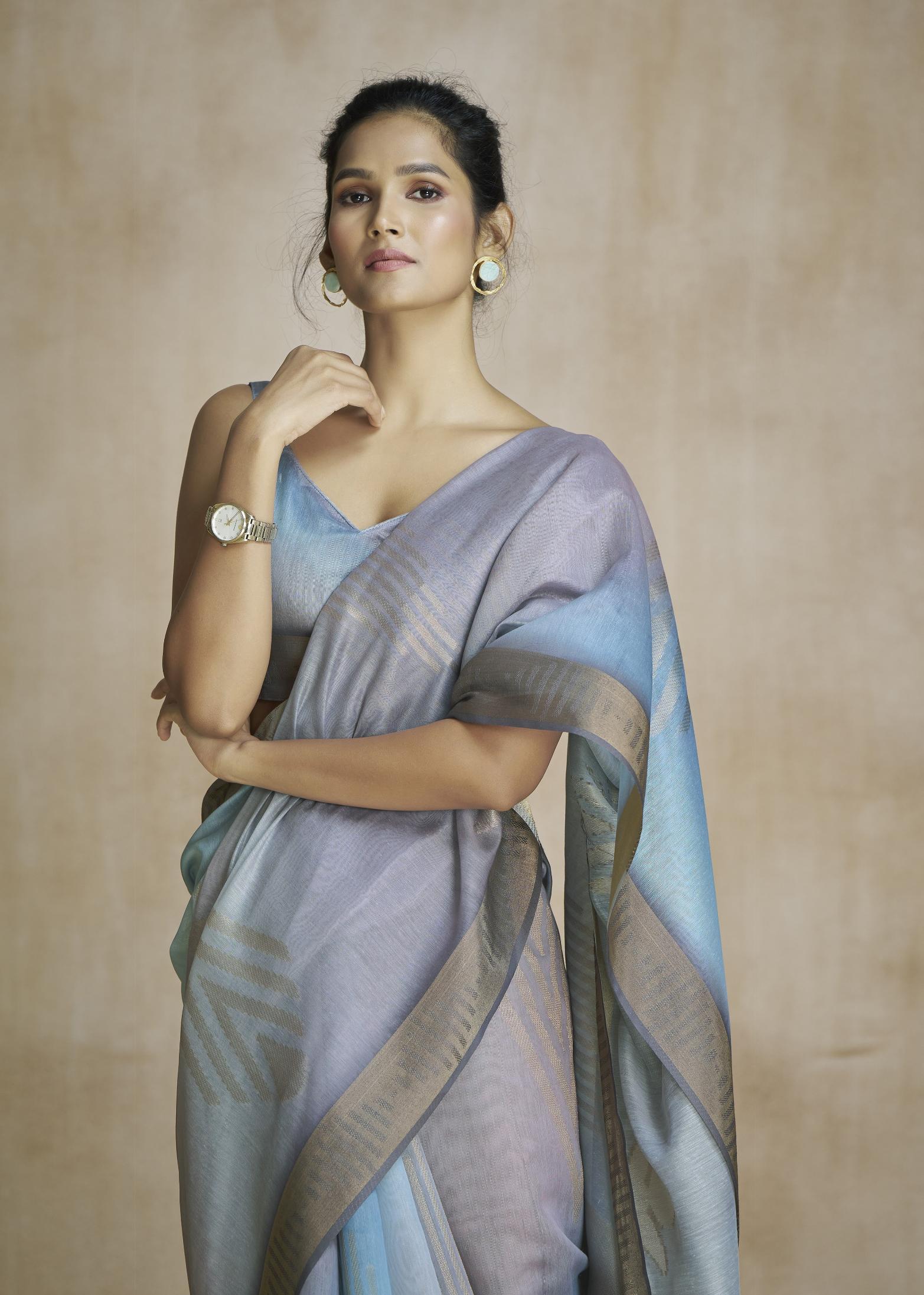 Oceanfoam Grey Multicolor Silk Saree
