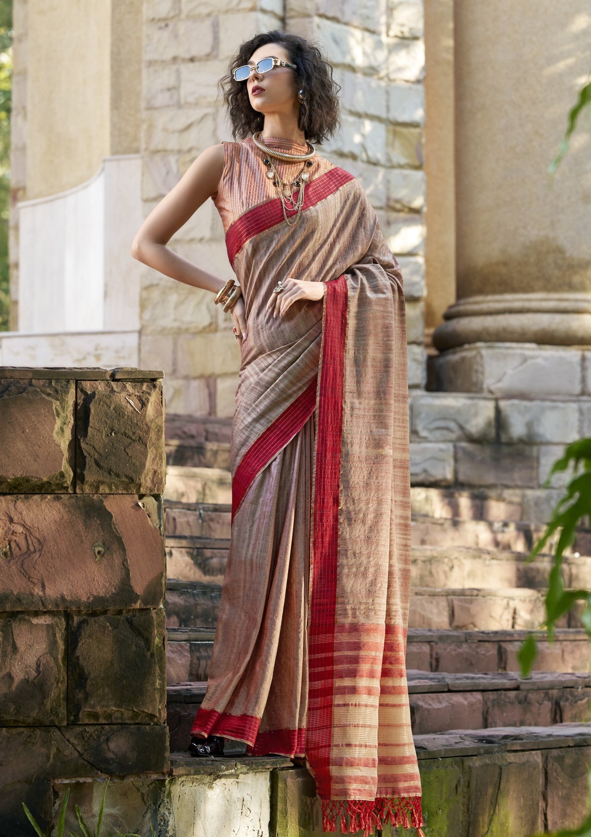 Shop Beige Handloom Silk Sarees Online in India & USA - STORI
