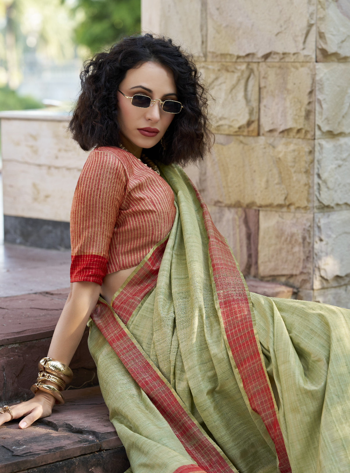 Shop Pear Green Handloom Silk Sarees Online in India & USA - STORI