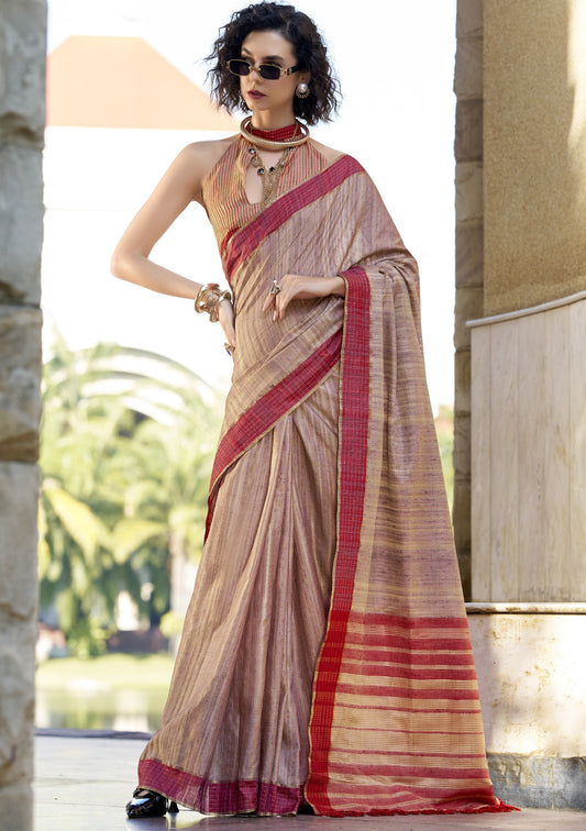 Shop Mauve Beige Handloom Silk Sarees Online in India & USA - STORI