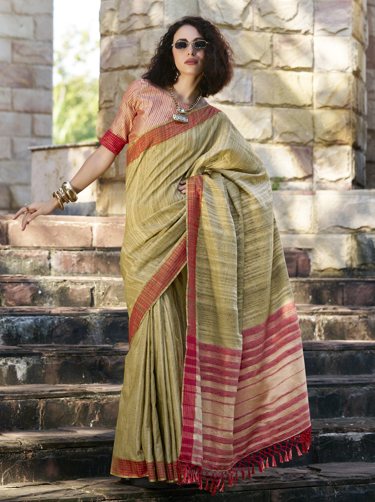 Shop Olive Green Handloom Silk Sarees Online in India & USA - STORI
