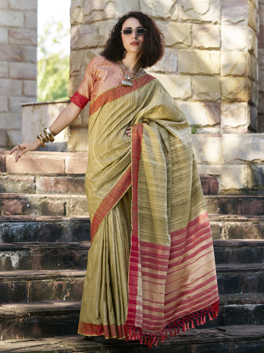 Shop Olive Green Handloom Silk Sarees Online in India & USA - STORI