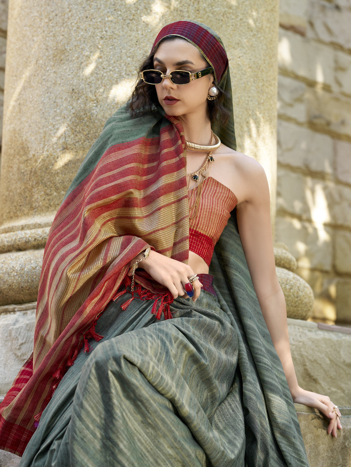Shop Frosty Green Handloom Silk Saree Online in India & USA - STORI