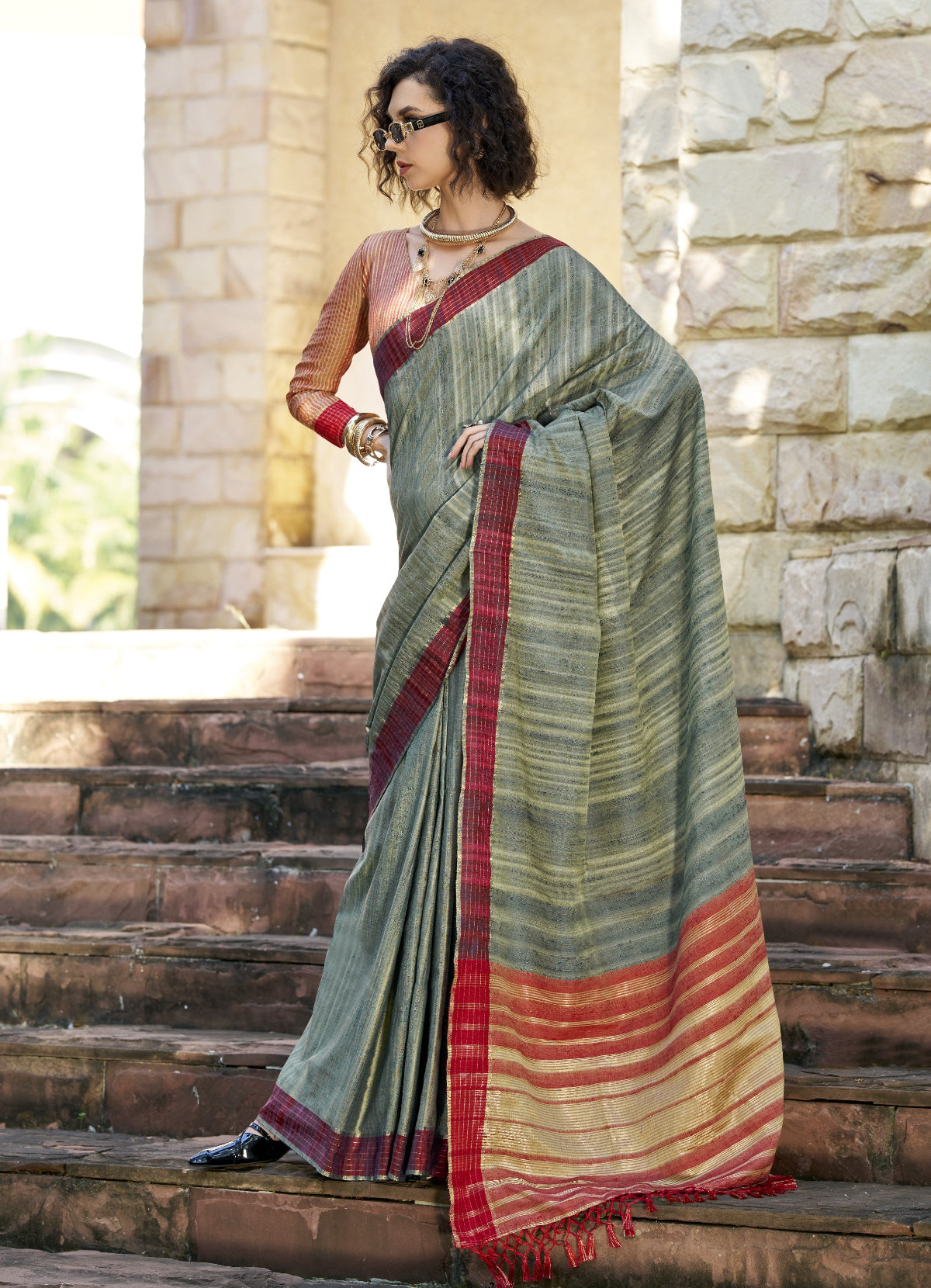 Shop Frosty Green Handloom Silk Saree Online in India & USA - STORI