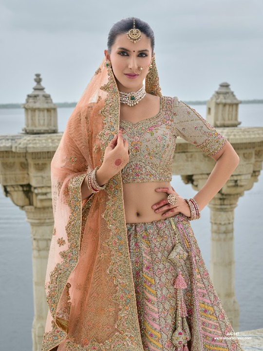 Buy Peach Bridal Lehenga In Online-STORI