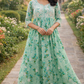 Aashna Sea Green Floral Printed Mulmul Cotton Chikankari Gown