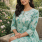Aashna Sea Green Floral Printed Mulmul Cotton Chikankari Gown