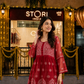 Red Angarkha Short Georgette Chikankari Kurti