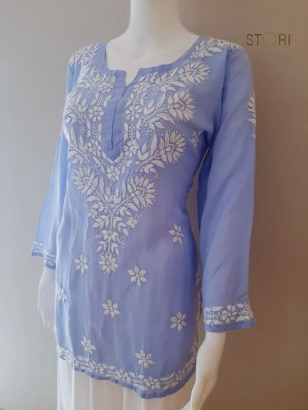 Aiza Lavendar Soft Modal Handcrafted Short Chikankari Kurti